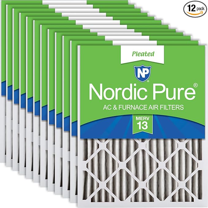 Nordic Pure 16x25x2 Pleated MERV 13 Air Filters 12 Pack | Actual Size: 15 1/2 x by NordicPure
