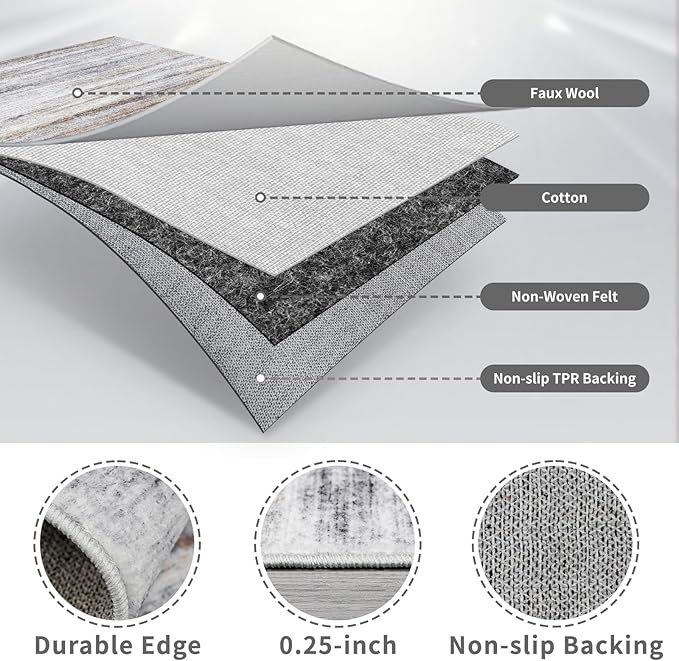 2'6''x10' Washable Runner Rugs for Hallway: Easy-to-Clean Abstract Runners for Entryway Bedroom - Stain and Water Resistant Rugs with Non-Slip Backing - Soft Low-Pile Carpet Beige Grey