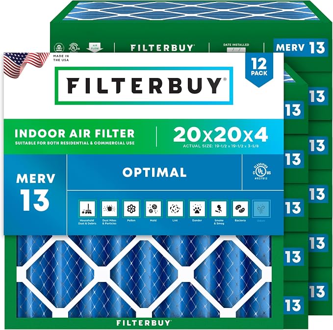 Filterbuy 20x20x4 Air Filter MERV 13 Optimal Smoke & Allergy Defense, by Filterbuy