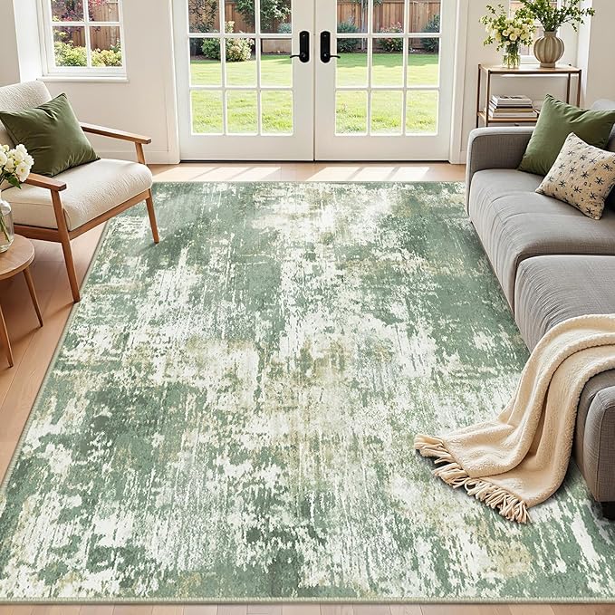 Washable Area Rugs 2'x3' Non-Slip Modern Abstract Soft for Living Room Entryway Bedroom Nursery, Print Pattern, Light Green/Yellow
