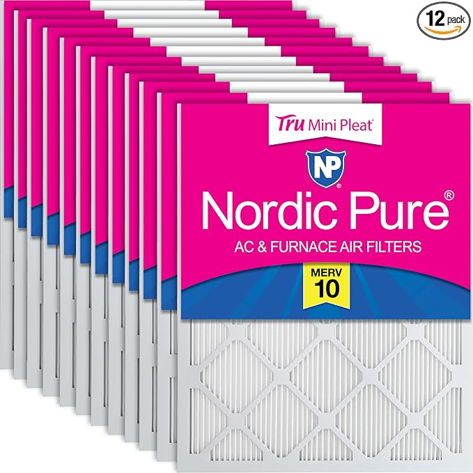 Nordic Pure 12x20x1 Tru Mini Pleat MERV 10 AC Furnace Air Filters 12 Pack | by NordicPure