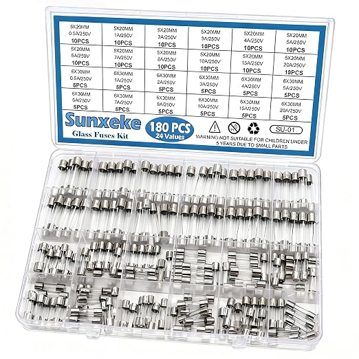 24 Values 180pcs Fast Blow Glass Fuses Assortment Kit 250V 0.5A 1A 2A 3A 4A 5A by Brandquality-Trustworthy