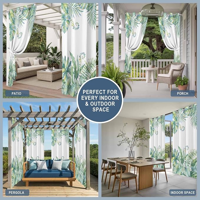 Leaves Outdoor Curtains for Patio Green Leaf Tropical Plants Farmhouse Pastoral - Image 8