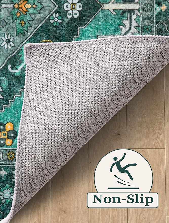 SERISSA Boho Washable Runner Rug, 2'6"x8' Rug Runner Non-Slip Vintage Teal Hallway Kitchen Runner Rug Ultra Soft Print Distressed Tribal Floor Carpet Runner for Bedroom Bathroom Laundry Room