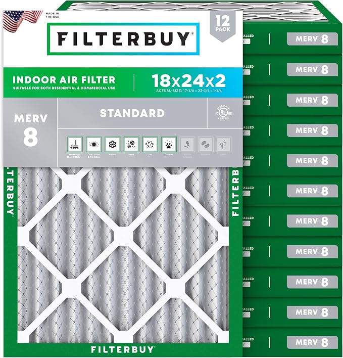 Filterbuy 18x24x2 Air Filter MERV 8 Essential Dust & Allergy Defense, by Filterbuy