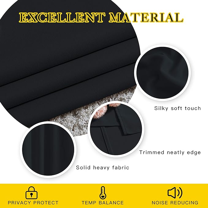 NICETOWN Blackout Curtains 63 inch Length 2 Panels Burg - Easy Care Solid Thermal Curtains Grommet Blackout Window Treatments for Bedroom/Kids Room (W52 x L63, Black)