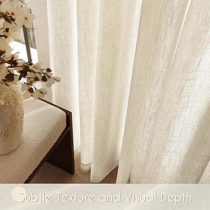 Faux Linen Beige Curtains 120 inches Long for Living Room Rustic Farmhouse Linen Drapes Semi Sheer Burlap Textured Canvas Cloth Curtain Panels Set of 2 Kahki Tan Colored