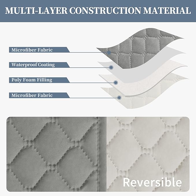 ISSUNTEX Double Protection 100% Waterproof Sofa Covers for Living Room, Reversible Furniture Protector for Dogs, Pets, Kids (Light Gray/Ivory)