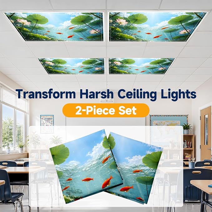 2 Pack Underwater Goldfish Decorative Ceiling Light Covers, Magnetic 4x2 Ft - Image 6