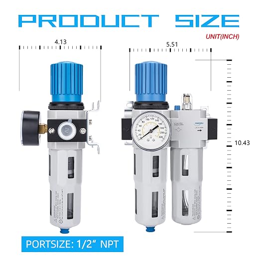 NANPU 1/2" NPT High Pressure Compressed Air Filter Regulator Lubricator Combo - Image 3