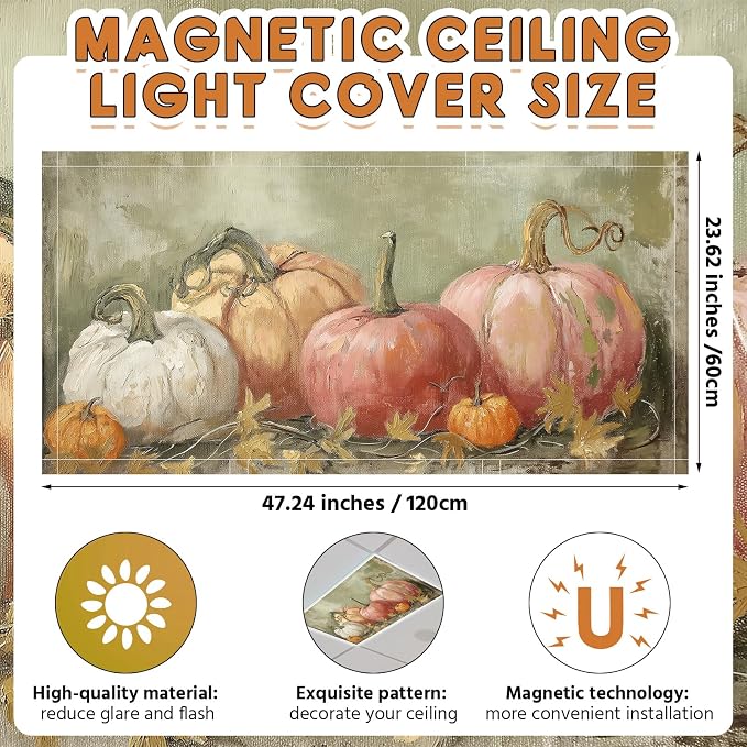 Glooglitter 4 Pcs Fall Fluorescent Light Covers 4 x 2 ft Pumpkin Magnetic - Image 2