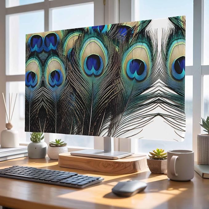 Beautiful Peacock Feathers Indoor TV Cover, Elastic TV Screen Protector Blue - Image 4