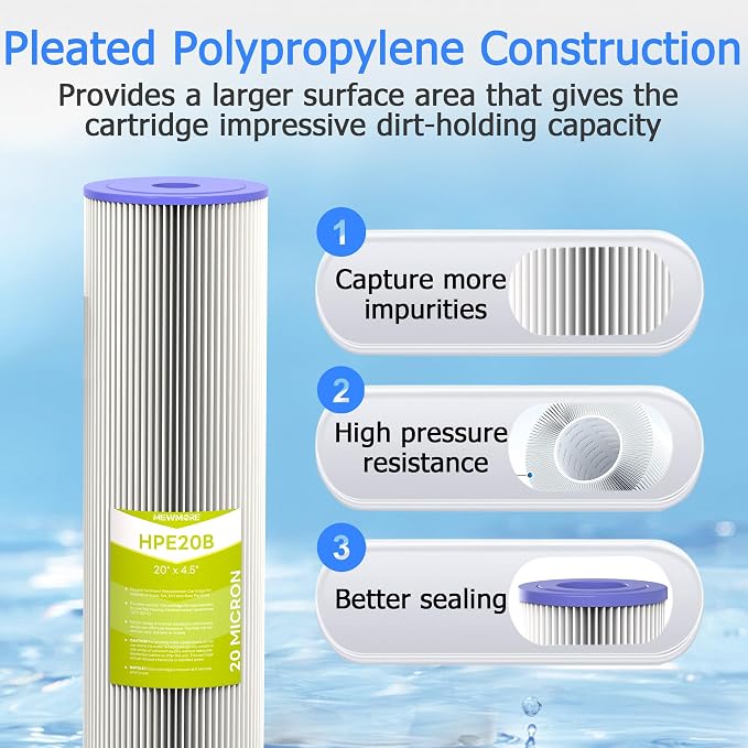 20 Micron Whole House Water Filter Cartridge, Pleated Sediment Filters - Image 3