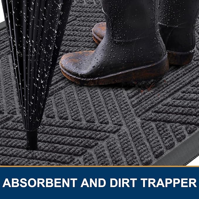 Smiry Front Door Mat Outside Entrance, Heavy Duty Sturdy Natural Rubber Doormat, Trap Dirt and Moisture, Easy Clean Low Profile Welcome Floor Mats for Indoor Outdoor Entry, 47x23 Inch, Medium Grey