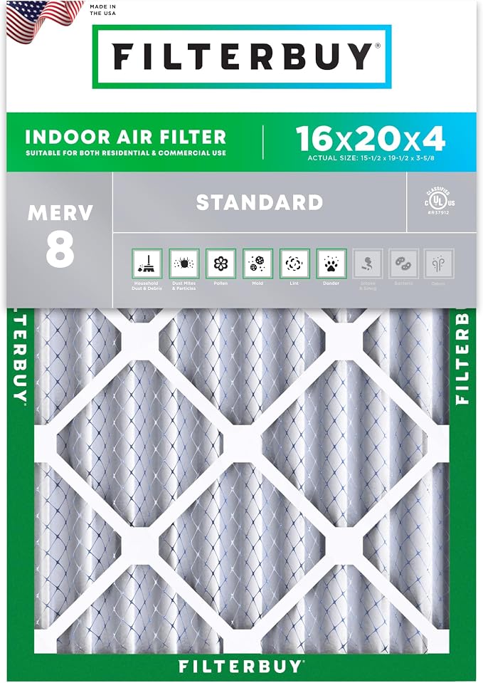 Filterbuy 16x20x4 Air Filter MERV 8 Essential Dust & Allergy Defense, by Filterbuy