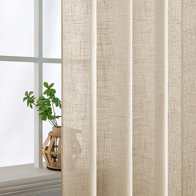 MIULEE Light Taupe Linen Curtains 84 Inch Length 2 Panels for Bedroom Living Room, Soft Linen Textured Window Drapes Semi Sheer Light Filtering Back Tab Rod Pocket Farmhouse Modern Burlap Look Decor