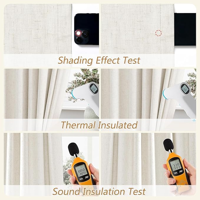 Guken Cream 100% Blackout Curtains 98 Inch Length 2 Panels Set for Living Room Bedroom Back Tab Thermal Insulated Black Out Linen Drapes Room Darkening Window Curtains