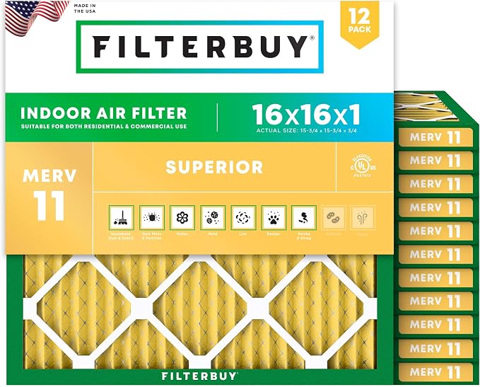 Filterbuy 16x16x1 Air Filter MERV 11 Superior Pet & Allergy Defense, by Filterbuy