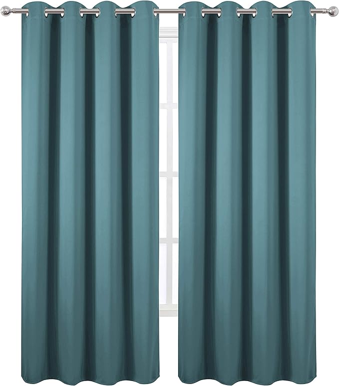 LEMOMO Blackout Curtains 66 x 95 inch/Sea Teal Curtains Set of 2 Panels/Thermal Insulated Room Darkening Bedroom Curtains