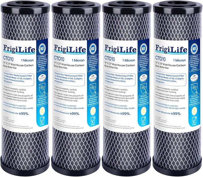 1 Micron 10" x 2.5" Whole House CTO Carbon Sedimen Water Filter Compatible by FrigiLife