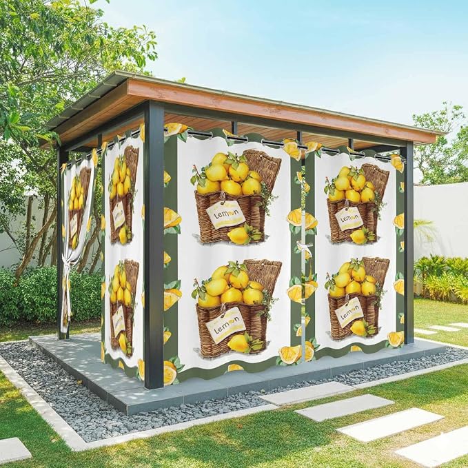 Lemon Outdoor Curtains for Patio Lemons in Baskets Summer Tropical Plants Green by Unknown