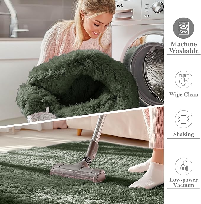 OLANLY 5x8 Machine Washable Large Area Rugs for Living Room, Bedroom, Soft Fluffy Shaggy Bedside Rug, Indoor Floor Carpet for Kids Girls and Boys, Dorms, Nursery, Home Decor Aesthetic, Olive Green