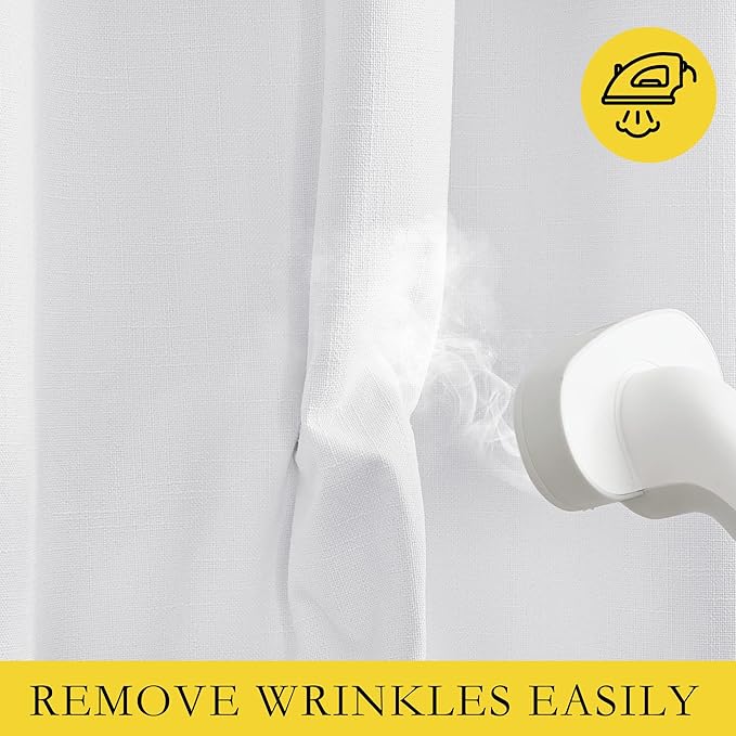 NICETOWN 100% Absolutely Blackout Linen Curtains with Thermal Insulated White Liner, White, 52 inches Wide, 102 inches Length Energy Saving Curtains for Living Room 2 Panels Set, Vertical Blinds