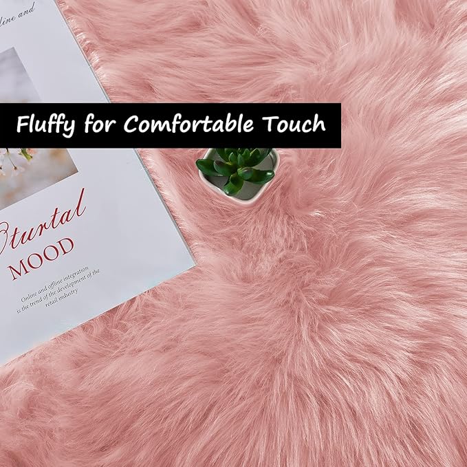 Goolela Pink Fluffy Rug 4x6 Fuzzy Faux Fur Shag Sheepskin Shaggy Rug for Bedroom Living Room Washable Rectangle