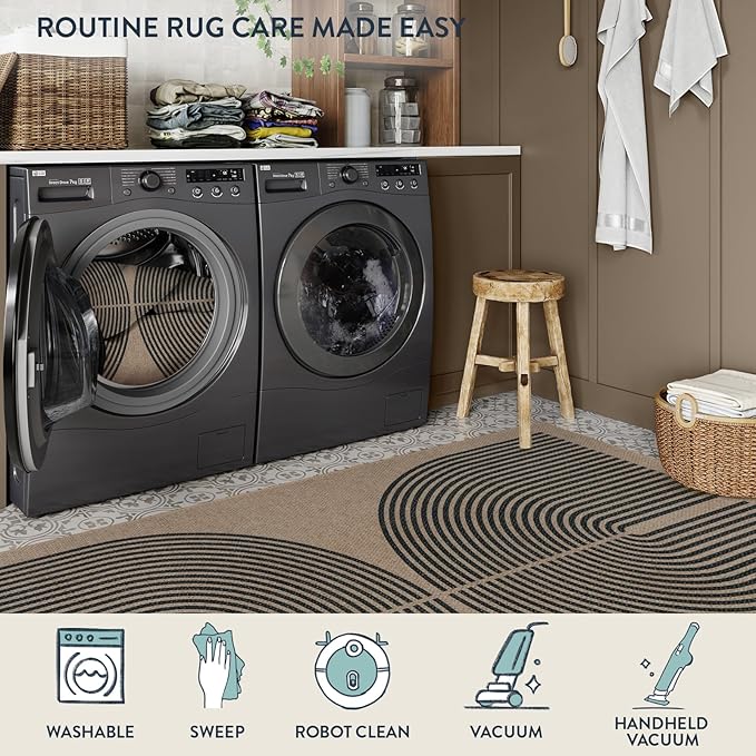Lahome Modern Rainbow Round Rug 4ft, Washable Outdoor Rugs for Entryway Patio Farmhouse Indoor Outdoor Carpet, Contemporary Non Slip Small Round Kitchen Mats for Floor Entry