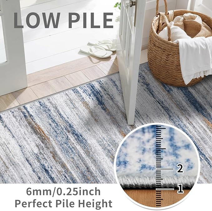 3x4 Rugs Washable Entry Rug: Easy-to-Clean Carpets for Large Entryway Hallway Kitchen Bedroom - Stain and Water Resistant Carpet with Non-Slip Backing - Soft Low-Pile Door Mat Navy Grey