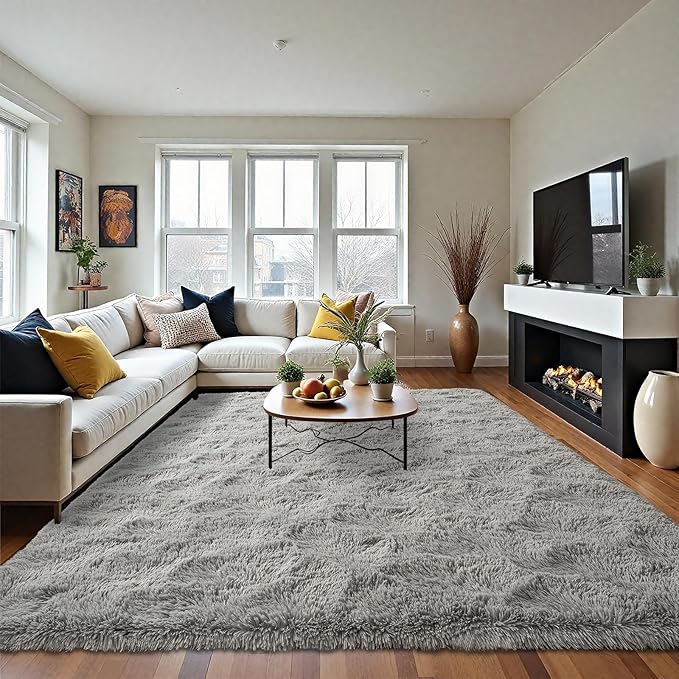 LOCHAS Ultra Soft Indoor Modern Area Rugs Fluffy Living Room Carpets for Children Bedroom Home Decor Nursery Rug 3x5 Feet, Grey