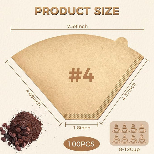 100 Count #4 Cone Coffee Filters 8-12 Cup, Unbleached Natural Paper, Disposable - Image 2