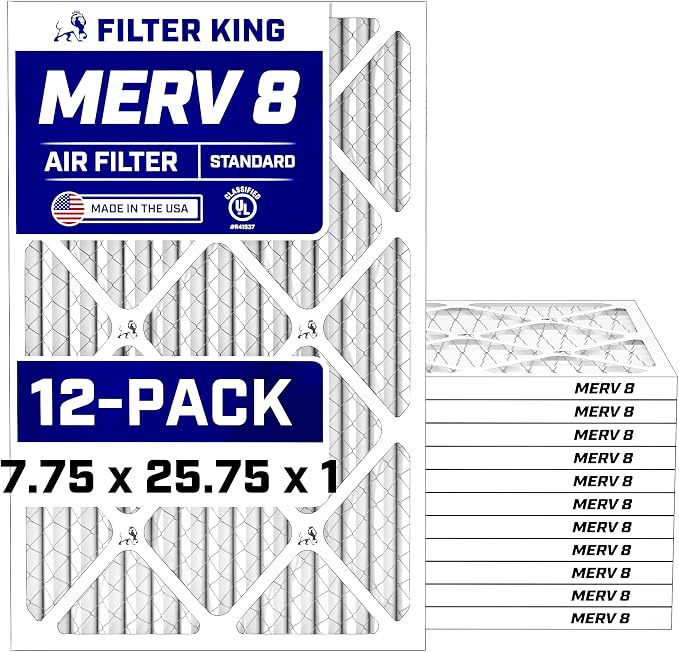 Filter King Air Filters 7.75x25.75x1 | 12 Pack | MERV 8 HVAC Pleated AC Furnace by FilterKing