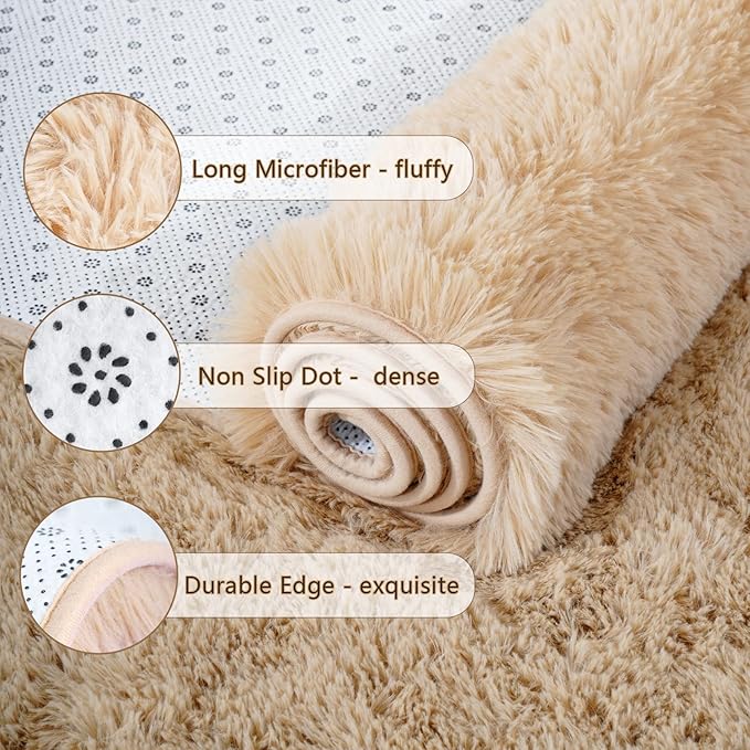 Chicrug Soft Runner Rug for Bedroom Living Room Plush Fluffy Rug 2x4 Feet, Shag Furry Runner Rug Carpet Non Shedding for Nursery Children Kids Girls Room Home Decorative, Camel