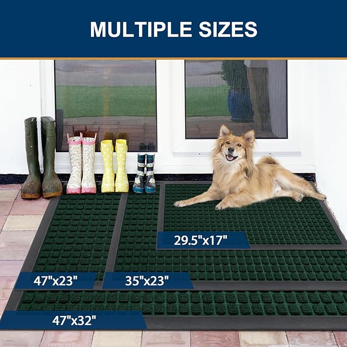 Smiry Front Door Mat Outside Entrance, Heavy Duty Natural Rubber Doormat, Non Slip, Trap Dirt and Moisture, Easy Clean, Low Profile Welcome Floor Mats for Indoor Outdoor Entry, 59x23 Inch, Black Green