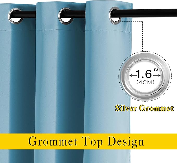 NICETOWN Blackout Curtains 63 Long - Window Treatment Thermal Insulated Solid Grommet Blackout Curtains/Panels/Drapes for Bedroom (Teal Blue=Light Blue, Set of 2 Panels, 52 by 63 Inch)