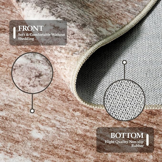 2'6''x16' Washable Kitchen Runner Rug: Modern Abstract Runners for Hallway Soft Non Slip Rugs with Rubber Backing Low Pile Thin Floor Carpet for Entryway Bedroom Bathroom Indoor(Brown/Brick,2'6''x16')
