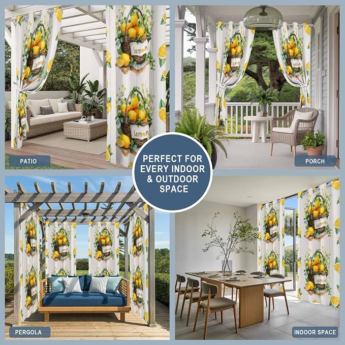 Lemon Outdoor Curtains for Patio Lemons Baskets Summer Tropical Plant Wood - Image 8