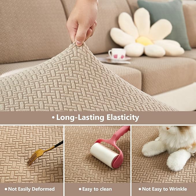 Couch Cushion Covers for Sofa Couch Covers Wear-Resistant Universal Sofa Cover Washable Stretch for Sectional Slipcovers (Texture-Light Coffee,Extra Large Single Seat Cover)
