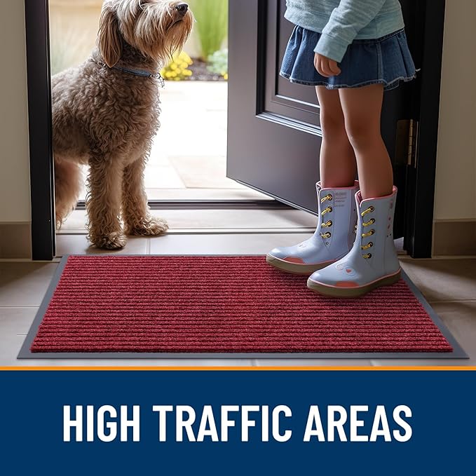 OLANLY Front Door Mat Indoor Outdoor Entrance, Waterproof Heavy Duty Doormat, Fade Resistant, Low Profile, Easy Clean Patio Porch Welcome Floor Mats for Entry, 35x23, Wine Red