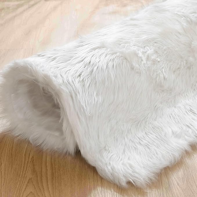 Goolela White Area Rug 6x9 Fluffy Fuzzy Furry Sheepskin Rug for Living Room Bedroom White Faux Fur Shag Carpet Rectangle