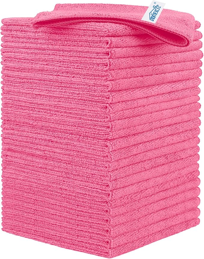 HOMEXCEL Pink Microfiber Cleaning Cloth, 24 Pack Cleaning Towels by HOMEXCEL