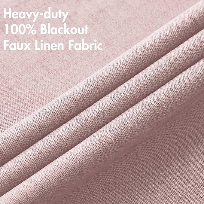 MIULEE Linen Texture Curtains for Bedroom Solid 100% Blackout Thermal Insulated Pink Curtains Grommet Room Darkening Drapes for Living Room Nursery 52x96 Inch (2 Panels)