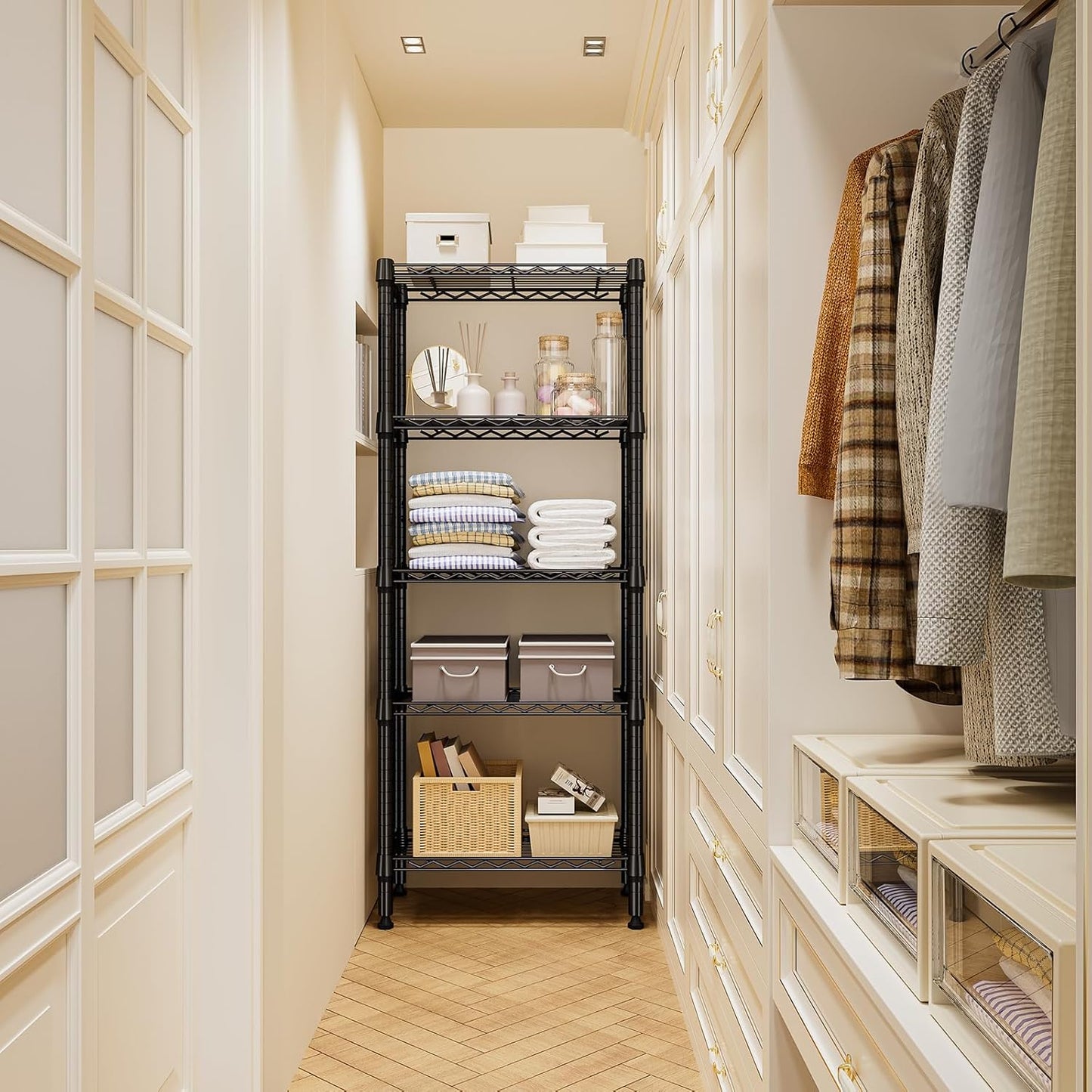 1250 lbs 5 Tier Shelf Metal Storage Shelves Wire Rack Closet Organizers for Garage Kitchen Bathroom Laundry Black 11.8" D x 23.6" W x 59.5" H