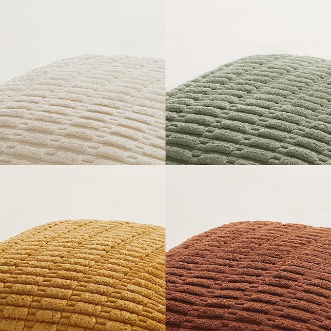 Fancy Homi 4 Packs Boho Fall Euro Decorative Throw Pillow Covers 26x26 Inch for Living Room Couch Bed, Rustic Farmhouse Home Decor, Soft Plush Striped Corduroy Square Colorful Cushion Case 66x66 cm
