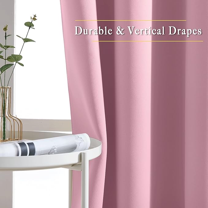 NICETOWN Crystal Pink Short Curtains for Girls Room, Grommet Kitchen Window Curtains Thermal Short Drapes Room Darkening for Cafe, 2 Panels, W52 x L36