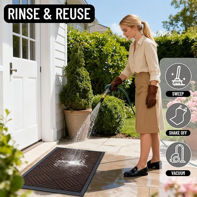 OLANLY Front Door Mat Outside Entrance 59x23, Absorbent, Heavy Duty Sturdy Natural Rubber Doormat Indoor Outdoor, Stain and Fade Resistant, Non-Slip Low Profile Floor Mat for Entryway, Brown Diamond
