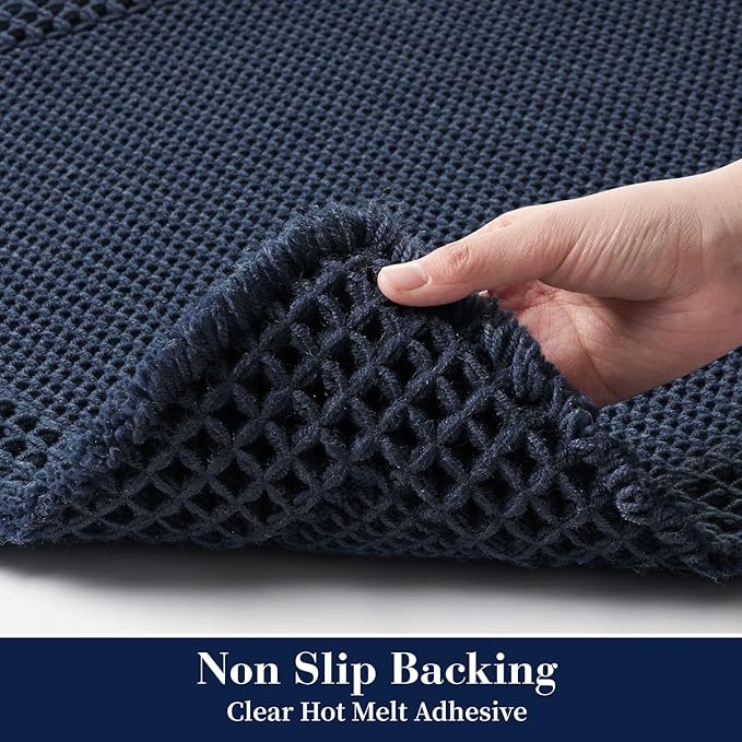 RESARE Waffle Bathroom Runner Rugs, Super Absorbent Bath Mat Non Slip Washable Quick Dry, Upgraded Ultra Soft Boho Bath Rugs with Tassels for Hallway Bedroom Laundry Room, 2'x6'(24"x72"), Navy