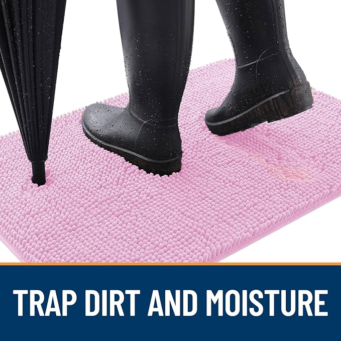 OLANLY Dog Door Mat for Muddy Paws 59x32, Absorbs Moisture and Dirt, Absorbent Non-Slip Washable Doormat, Quick Dry Chenille Mud Mat for Dogs, Entry Indoor Entryway Carpet for Inside Floor, Pink