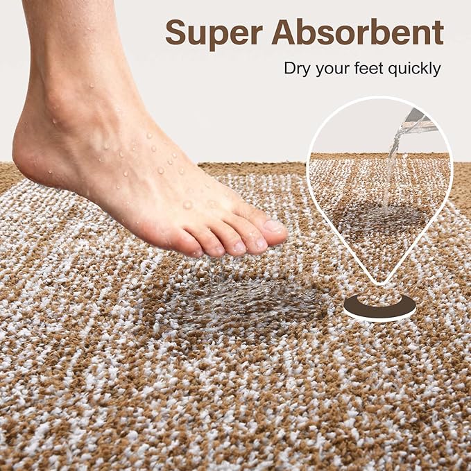 70x24 Long Bathroom Rugs Washable Non Slip, Coffee Bath Mat for Bathroom Floor Tub, Soft Absorbent Quick Dry Mats for Shower, Bathtub,Home Decor